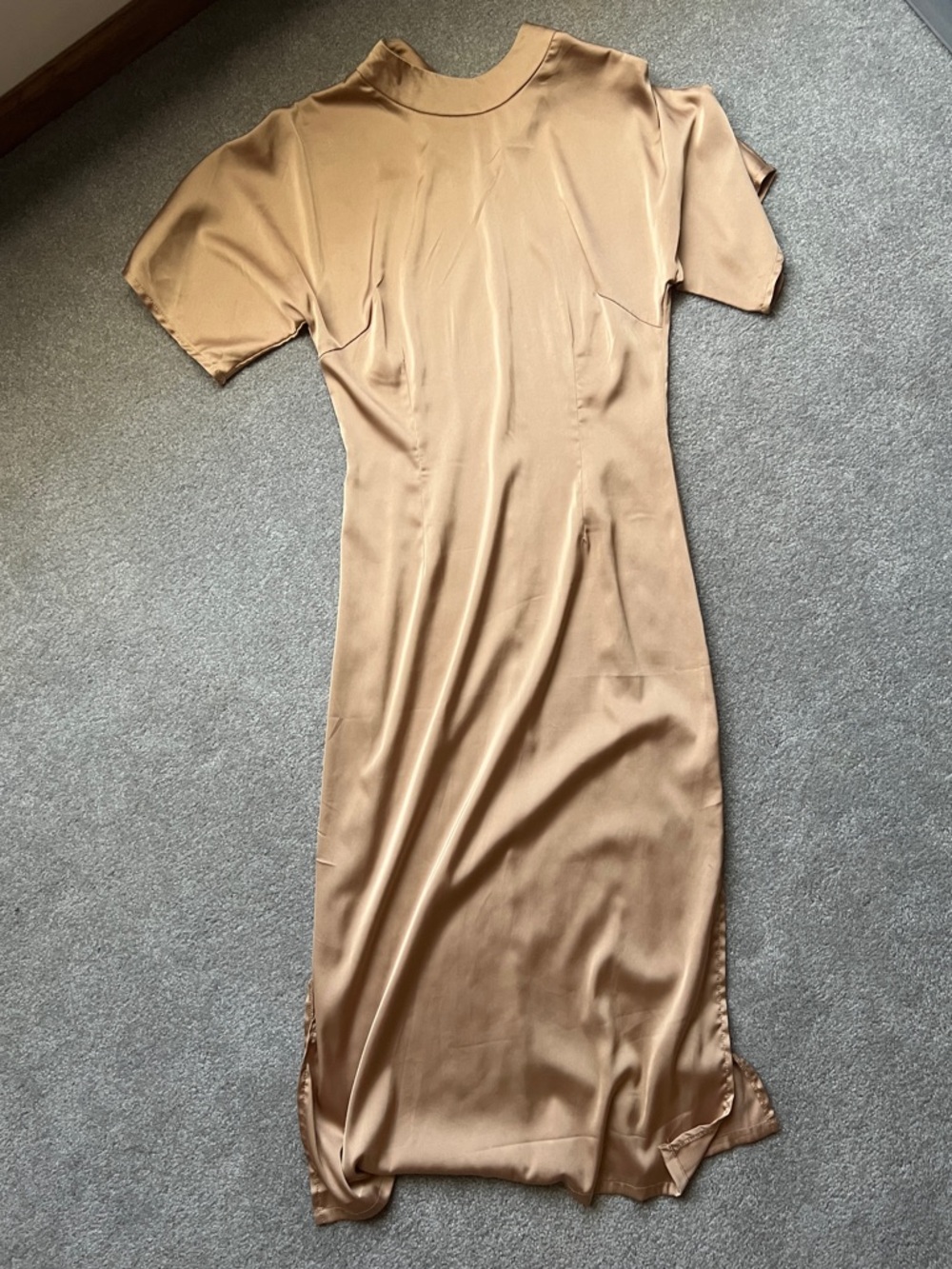 Nasty Gal Satin Midi Dress in Camel Brown